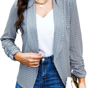 Women's Black and White Houndstooth Lightweight Blazer, 3/4 sleeve
